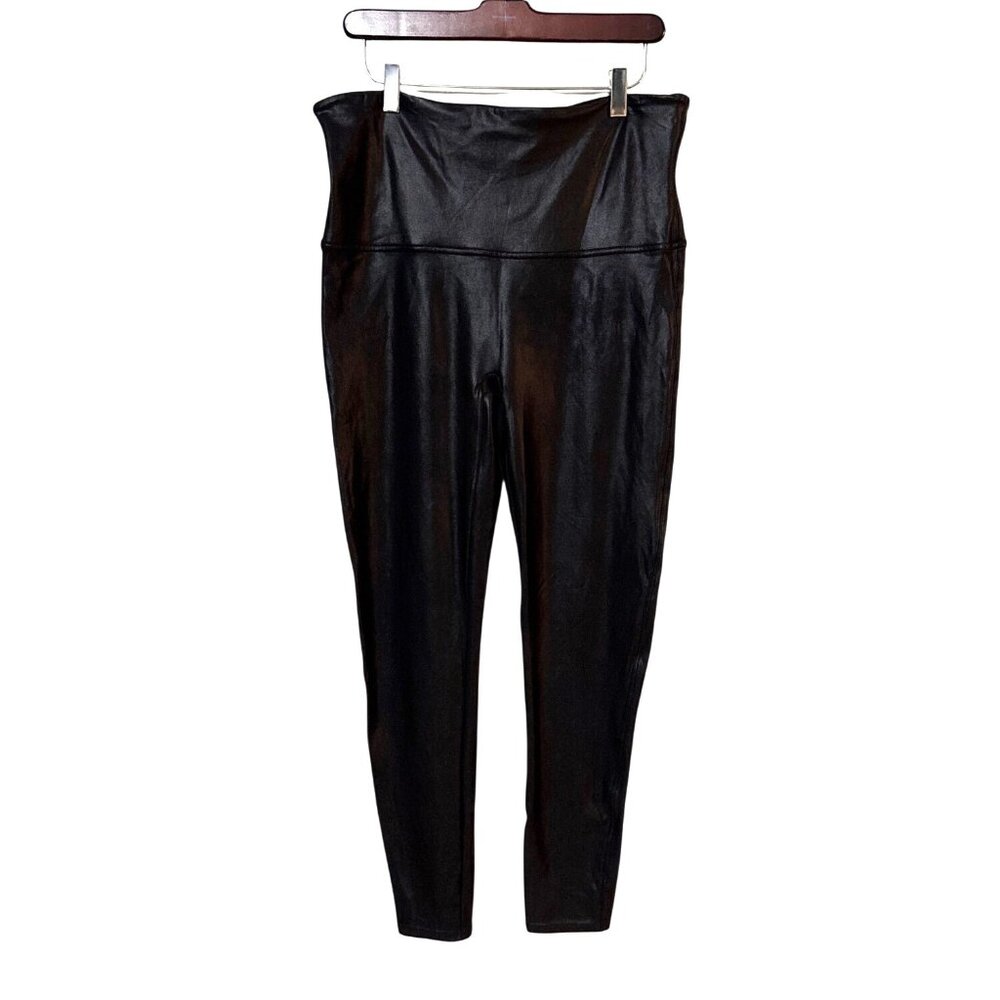 Spanx 2X Black Faux Leather High-Waisted Leggings For Women